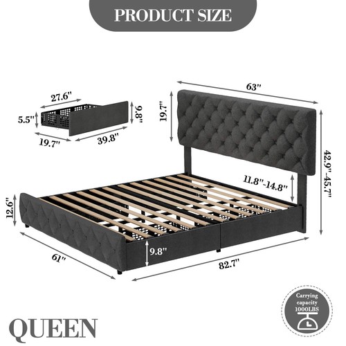 Linen upholstered platform bed - platform,