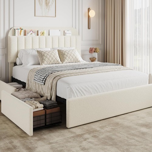 Beige queen size bed frame - size,